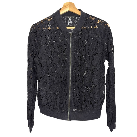 Only Tops - Black Lace Bomber Jacket